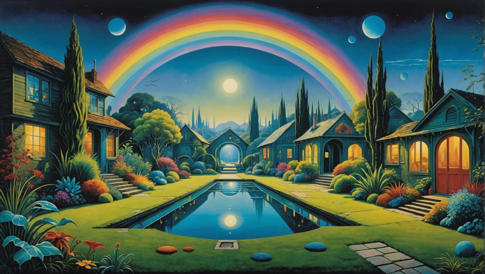 Ethereal Backyard with Bioluminescent Mist, Surreal Art