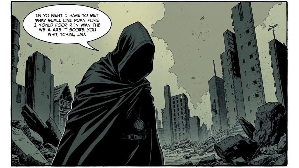 Gloomy Figure in Ruins: A Dark Comic Art