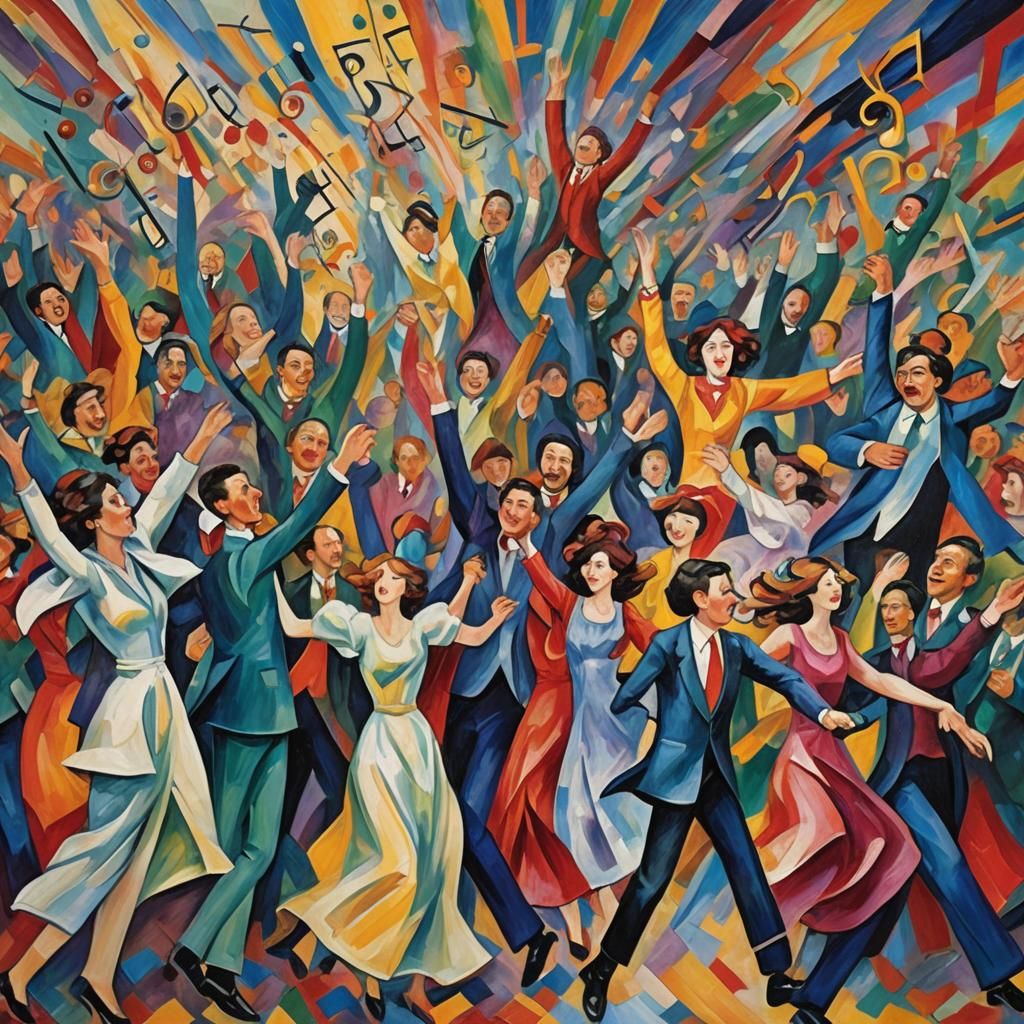 Expressionist Painting of Dancing Figures in Art Nouveau Sty...