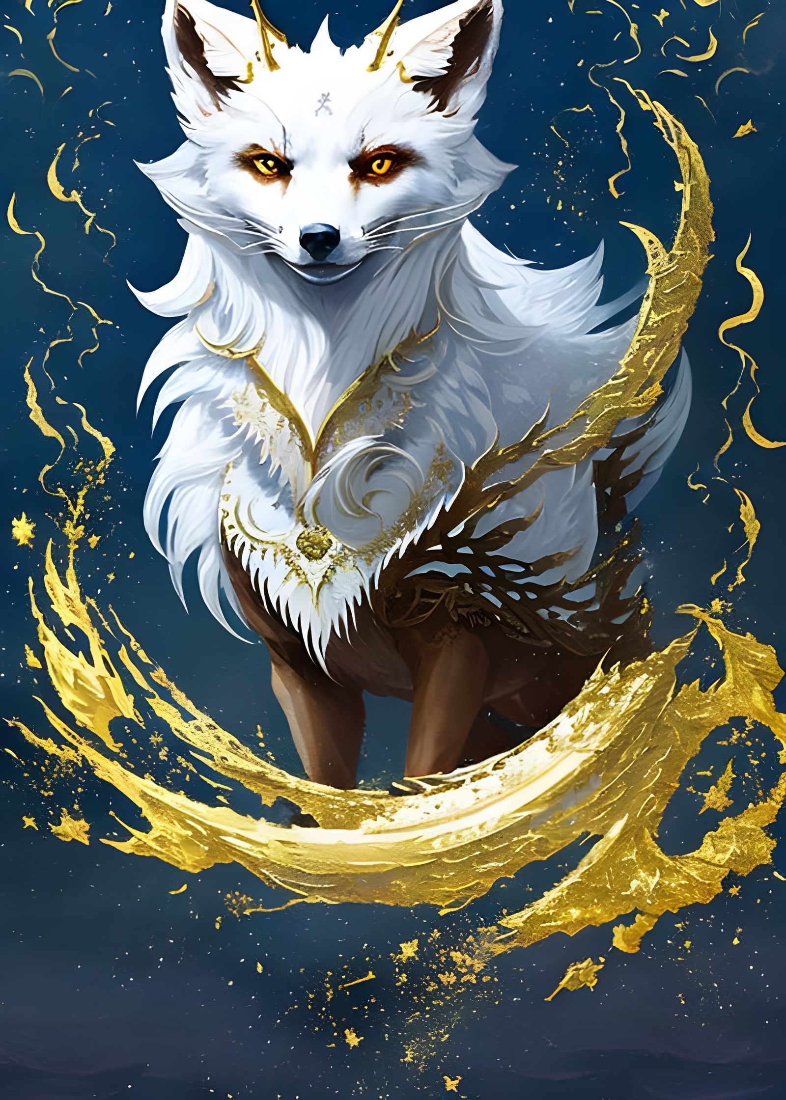 Celestial Fox King in Fluid Gouache Style