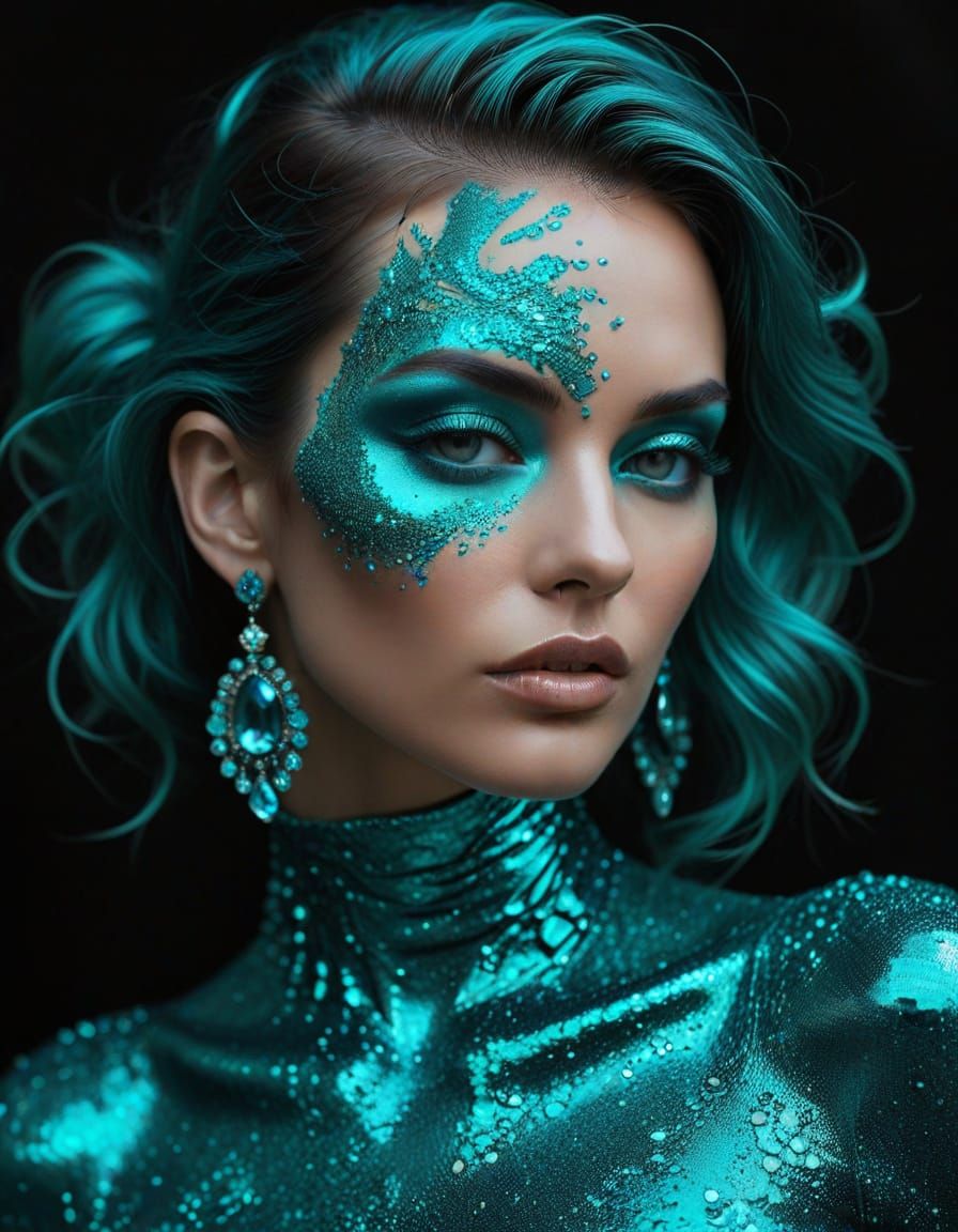 Elegant Woman in Vivid Turquoise Colors