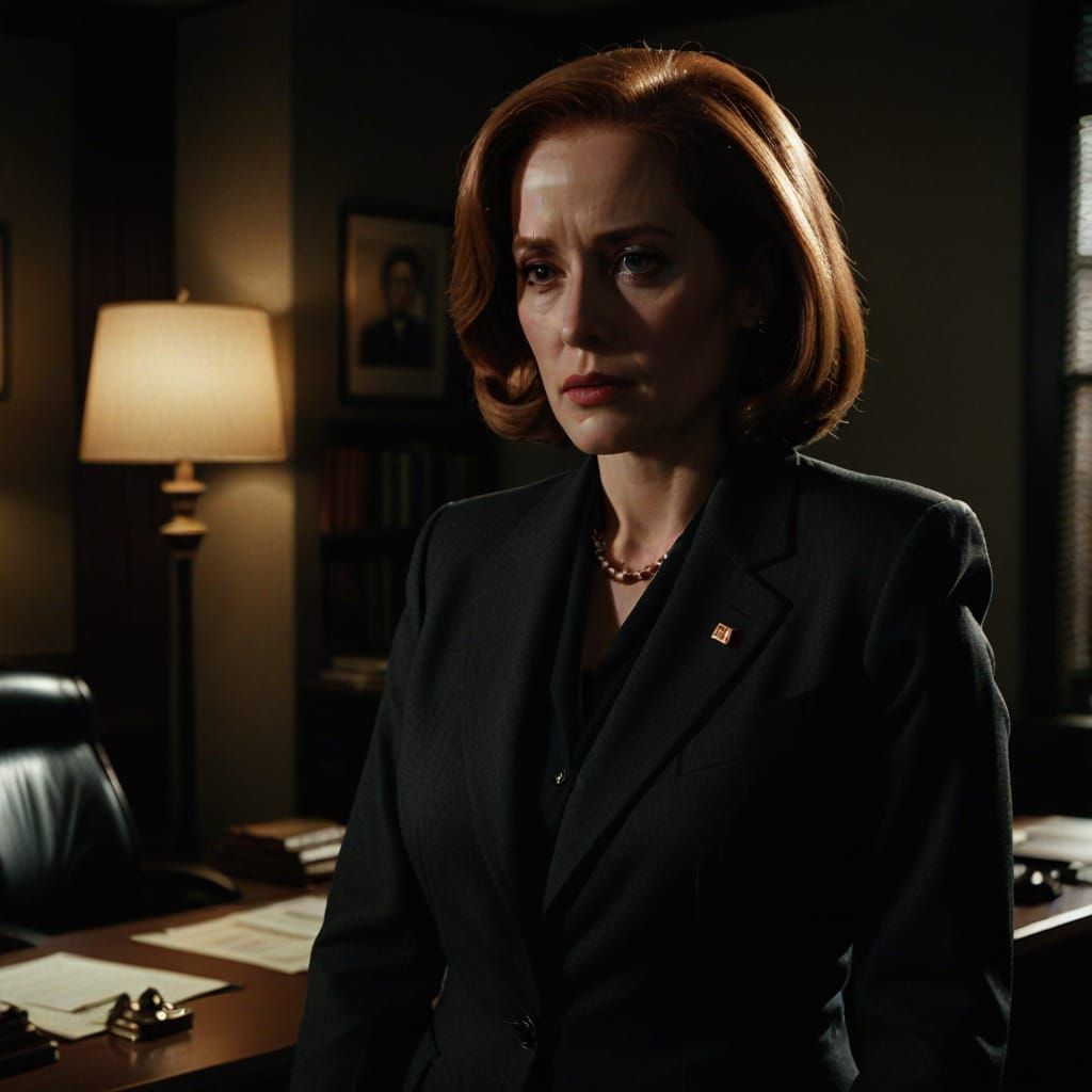 Classic Film Noir Agent Dana Scully in Dark Office