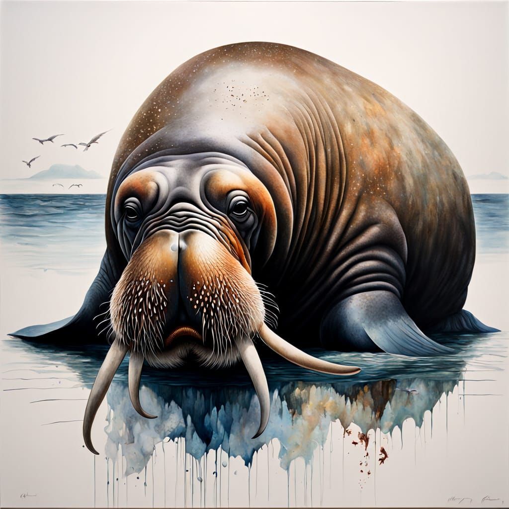 Walrus in a Haunting Oceanic Landscape