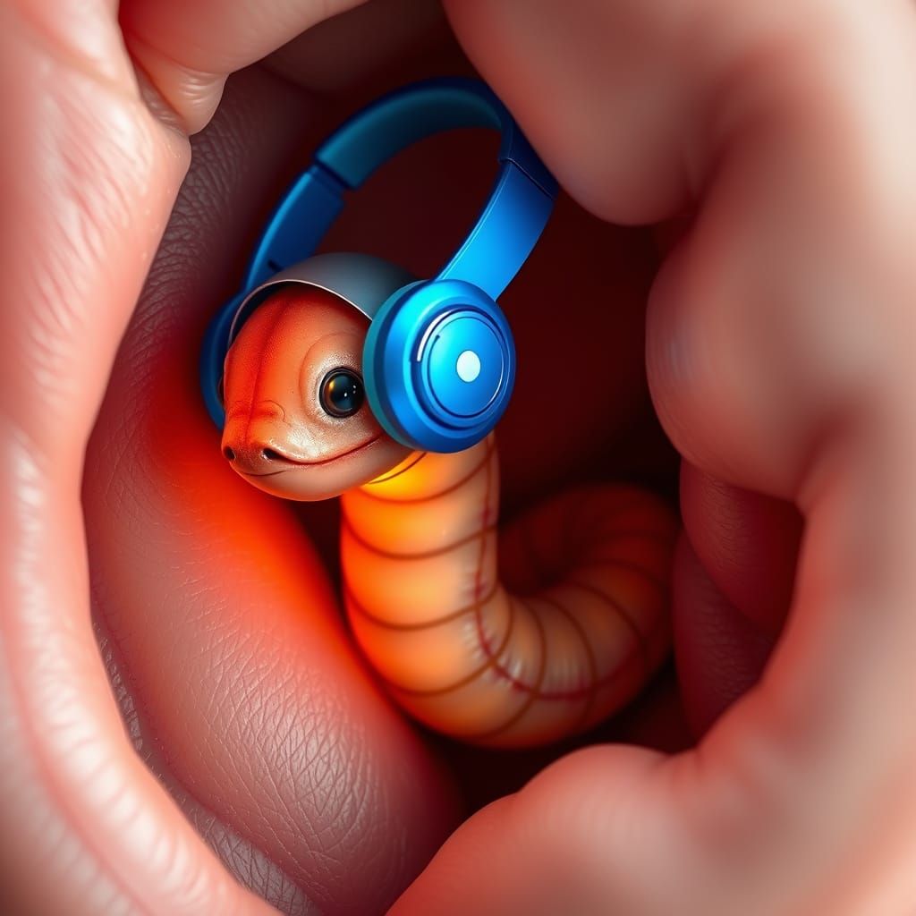 Joyful Worm in Hyper-Realistic Ear