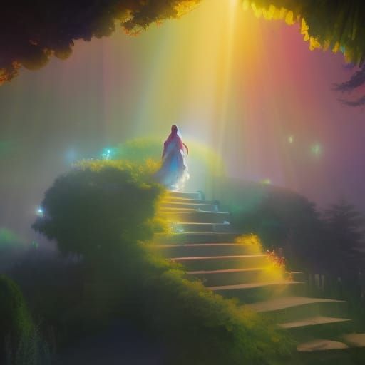 Heavenly Stairway: Woman, Kittens and Sweets in Watercolor