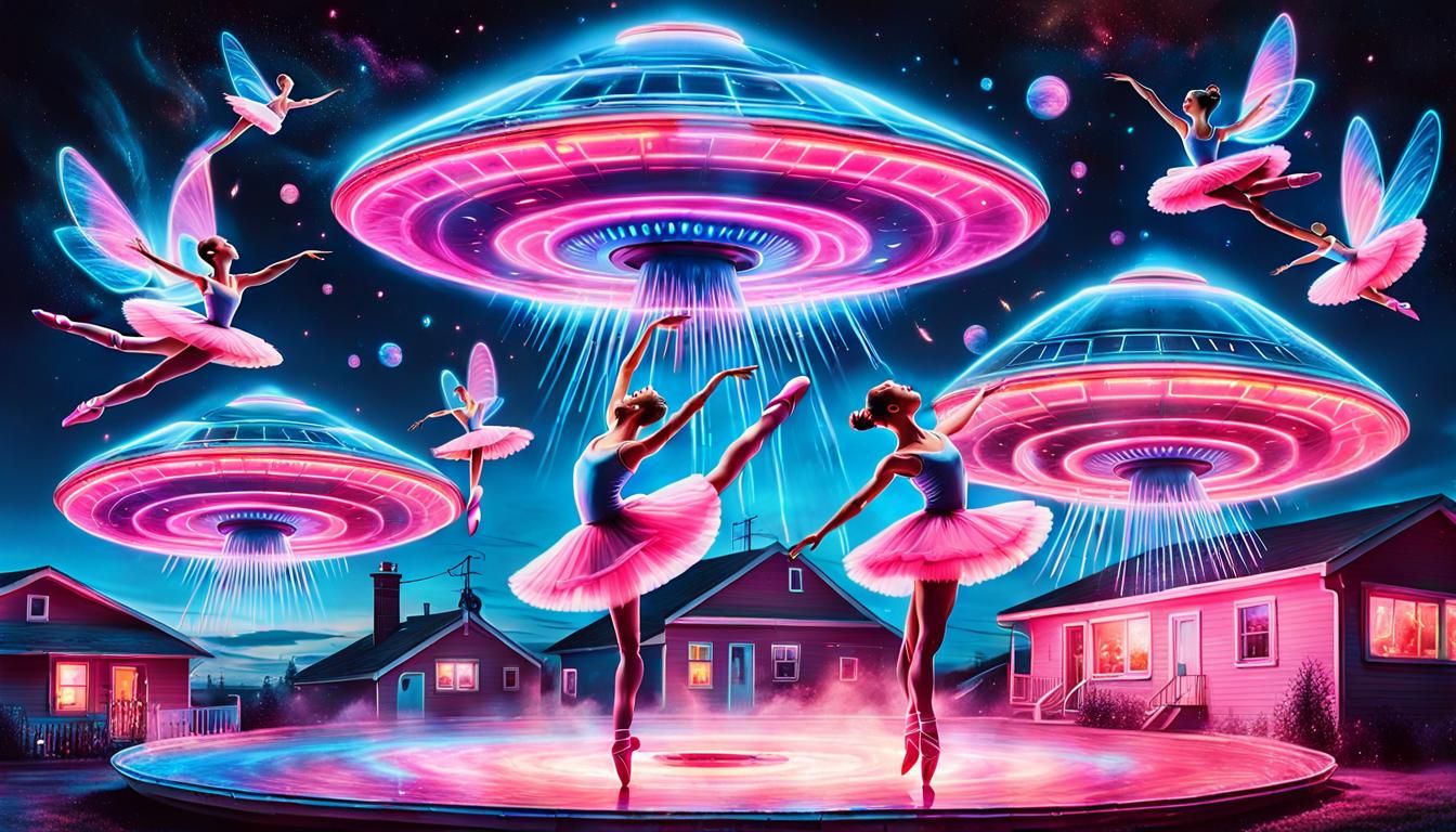 Surreal Ballerinas Dance Under a Flying Saucer