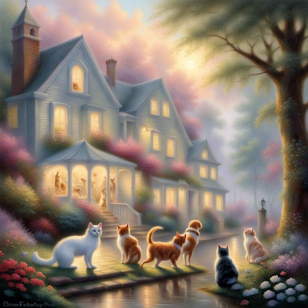 Ethereal Fantasy: Cats and Dogs in Harmony