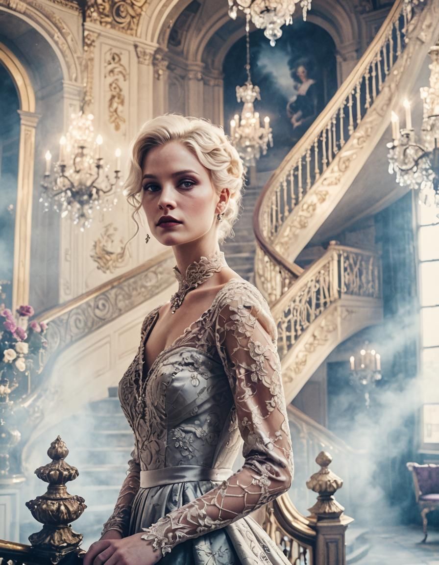 Ethereal Woman in Dark Gown, Film Noir Style