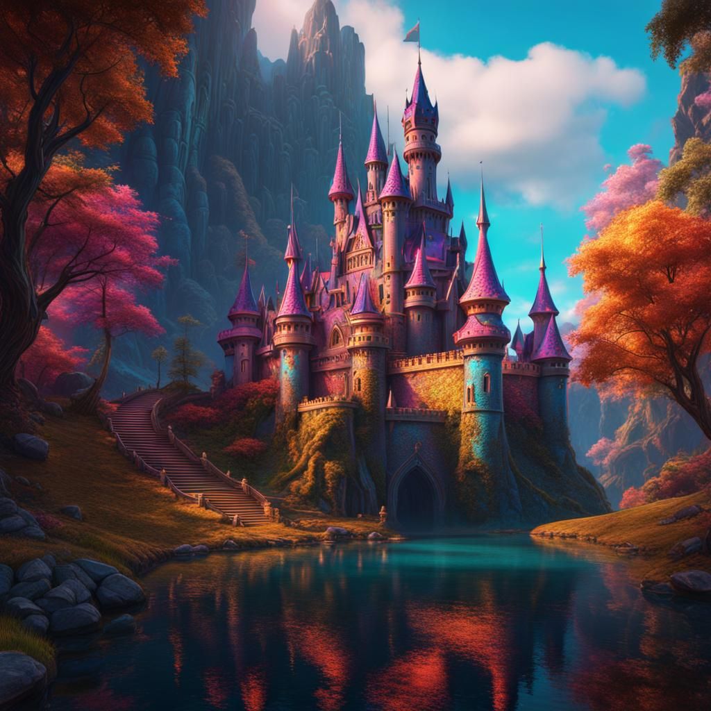 Psychedelic Fantasy Castle: Detailed Matte Painting