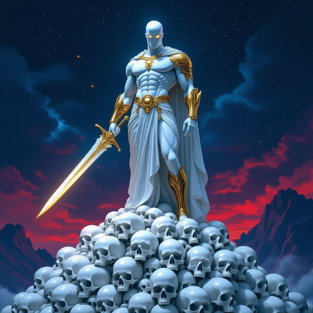 Futuristic Prometheus Statue with Gold Circuitry