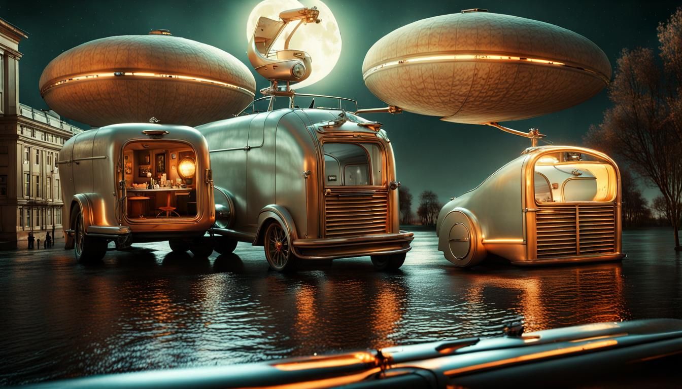 Futuristic Vehicles Under Moonlight in Magical Realism