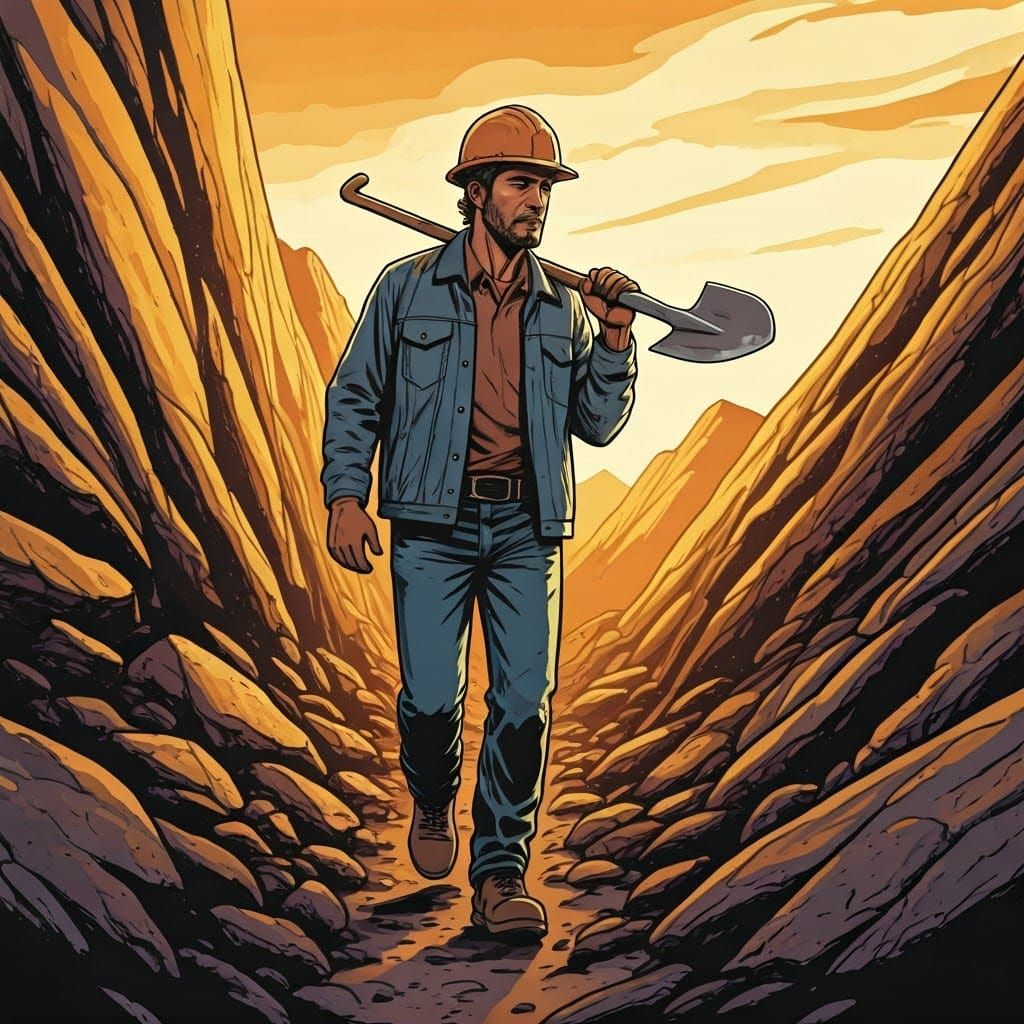 Geologist Among Ancient Rocks in Golden Light