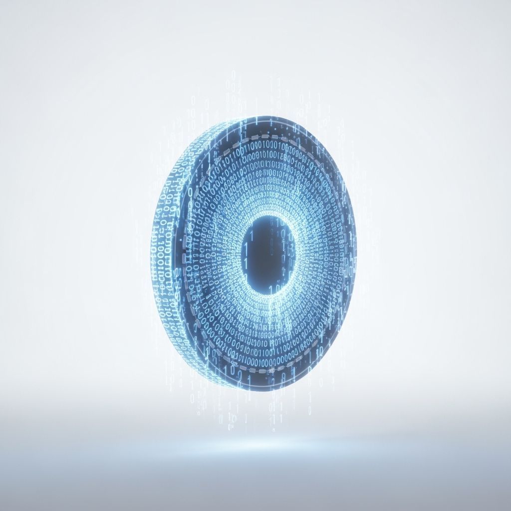 Luminous Binary Code Coin in Digital Art Style