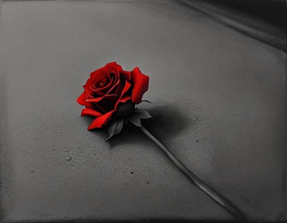 Red Rose in Street: Hyperdetailed Charcoal Drawing