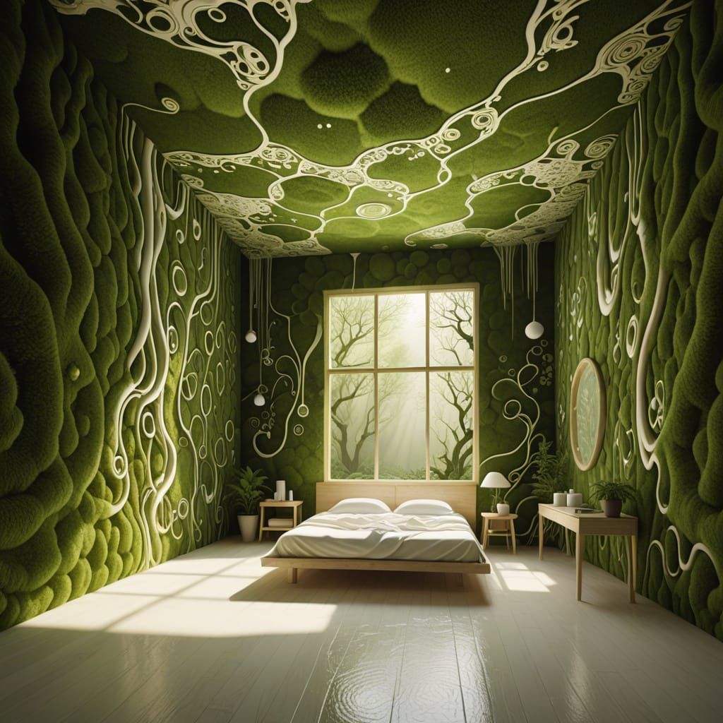 Healing Pools in Mossy Bedroom with Hazy Glow