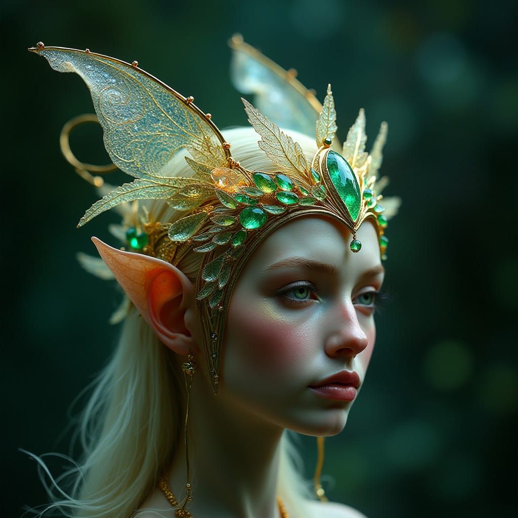 Ethereal Emerald Fae-Crown with Iridescent Glow