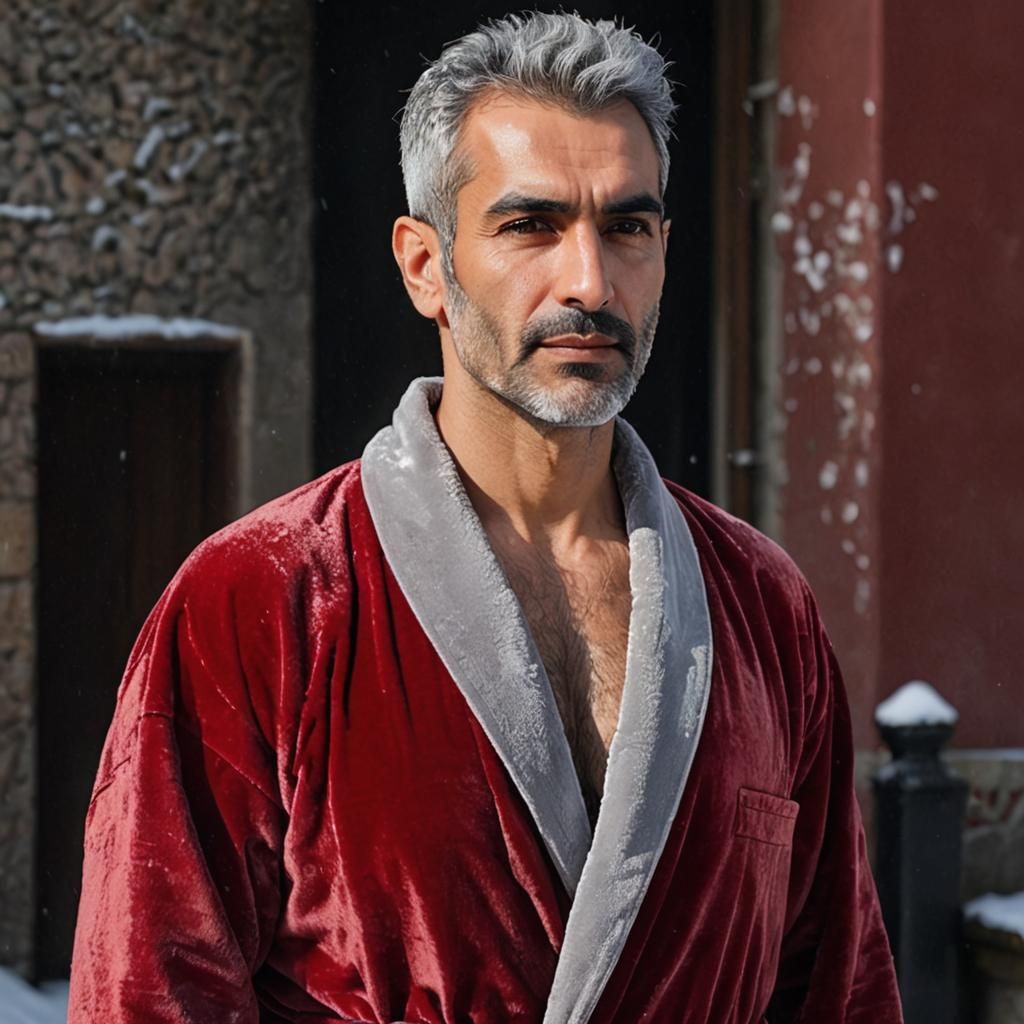 Silver-Haired Man in Red Robe, Impasto Painting