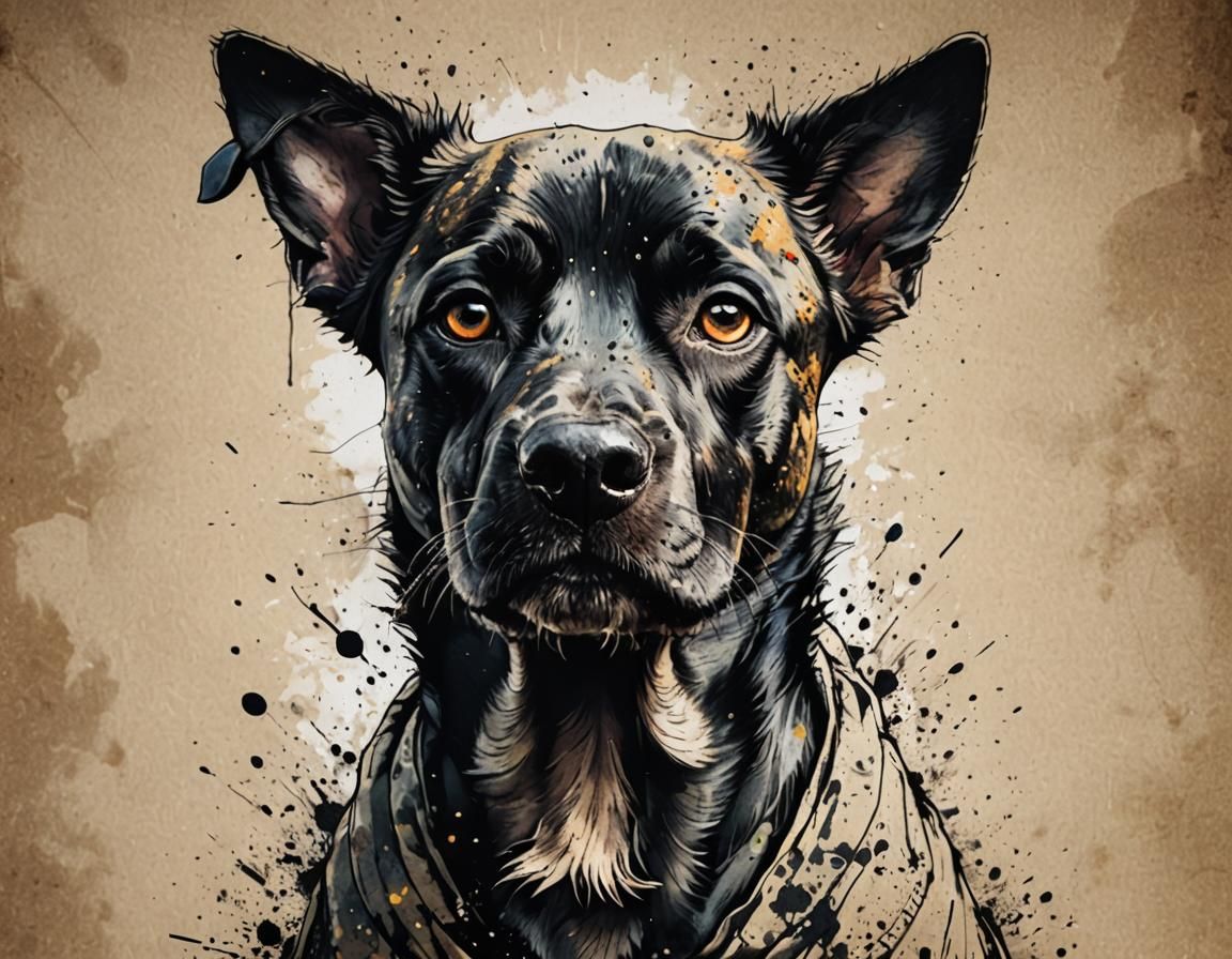 Expressive Dog Portrait in Ink Illustration