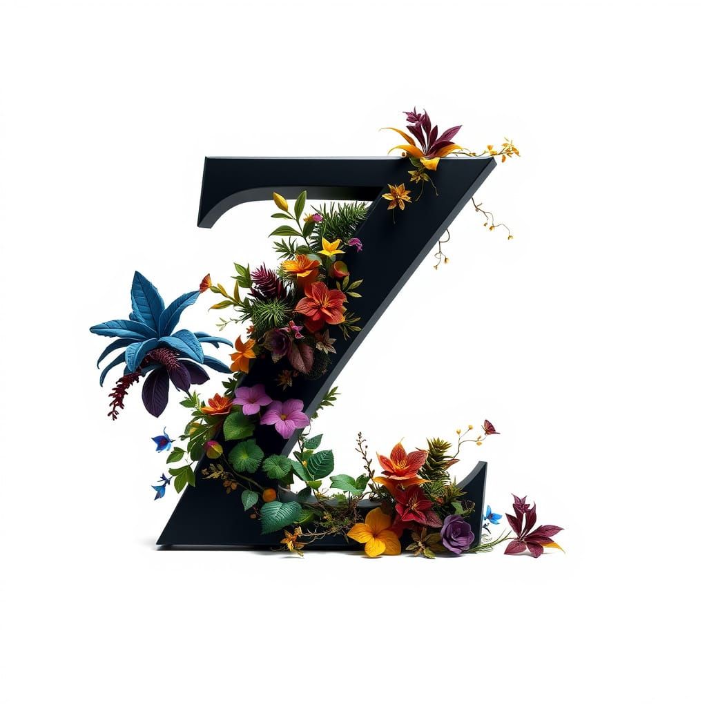 Surreal Botanicals - A Dreamlike Capital Z in Vibrant, Fanta...