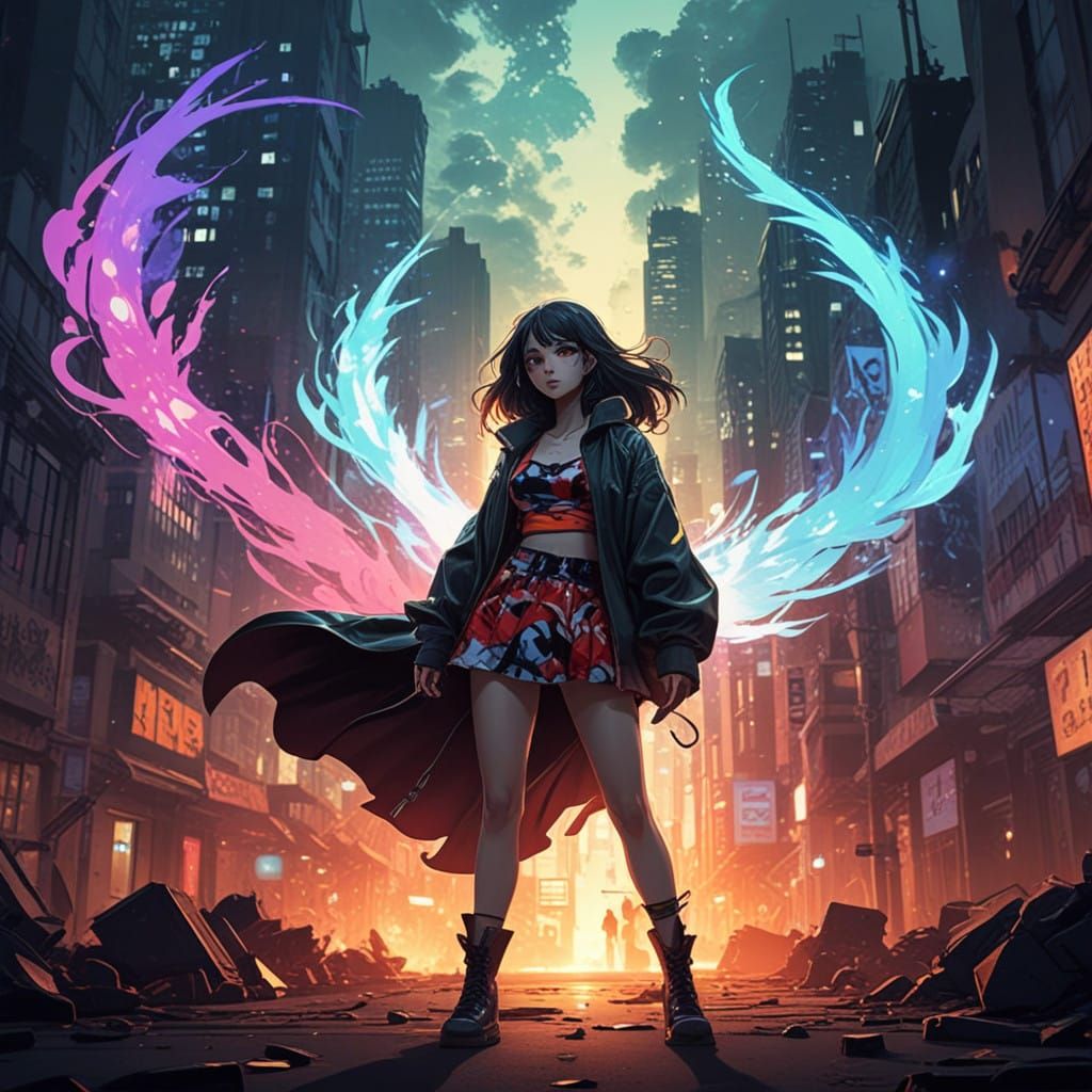 Empowered City Girl Shines in Anime-Inspired Art