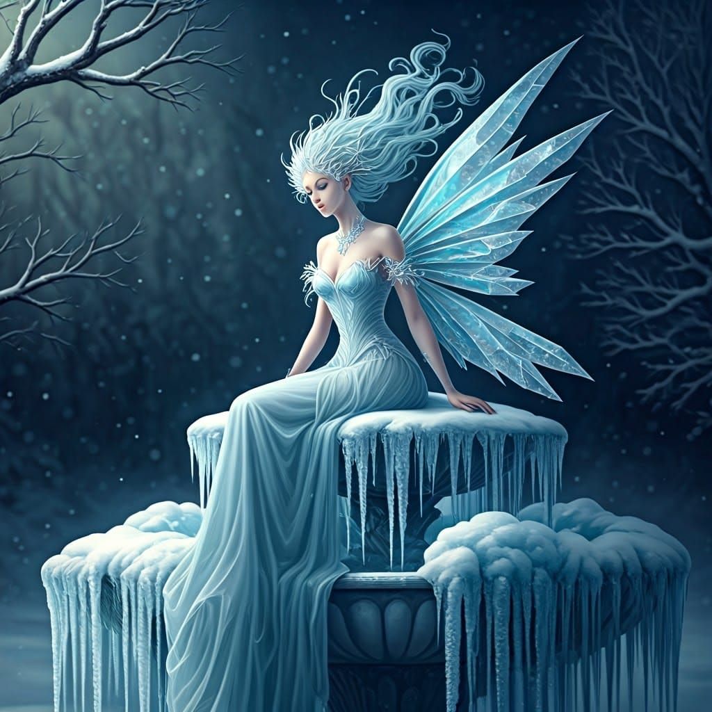 Ethereal Fairy Adorned with Crystal Wings and Frosty Gown