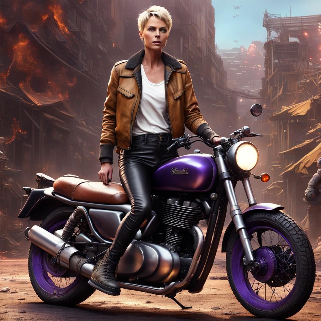 Charlize Theron on Motorcycle: Matte Painting Concept Art