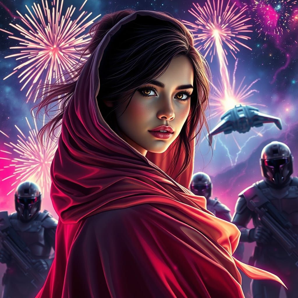 Spectacular Cyberpunk Goddess in Electrifying Galaxy Scene