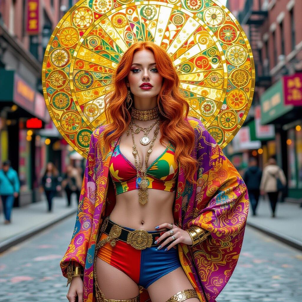 Harley Quinn as Hippie Girl in Klimt-Inspired Cyberpunk Styl...