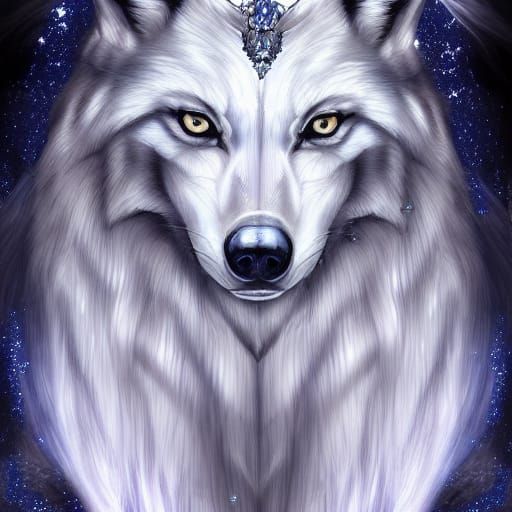 Ethereal White Wolf with Silver Crown