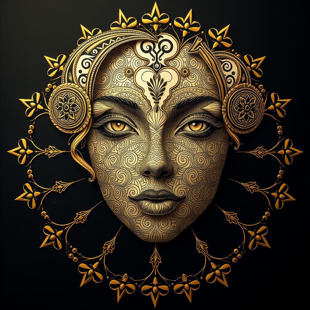 Zen Fractal Portrait of a Golden Goddess