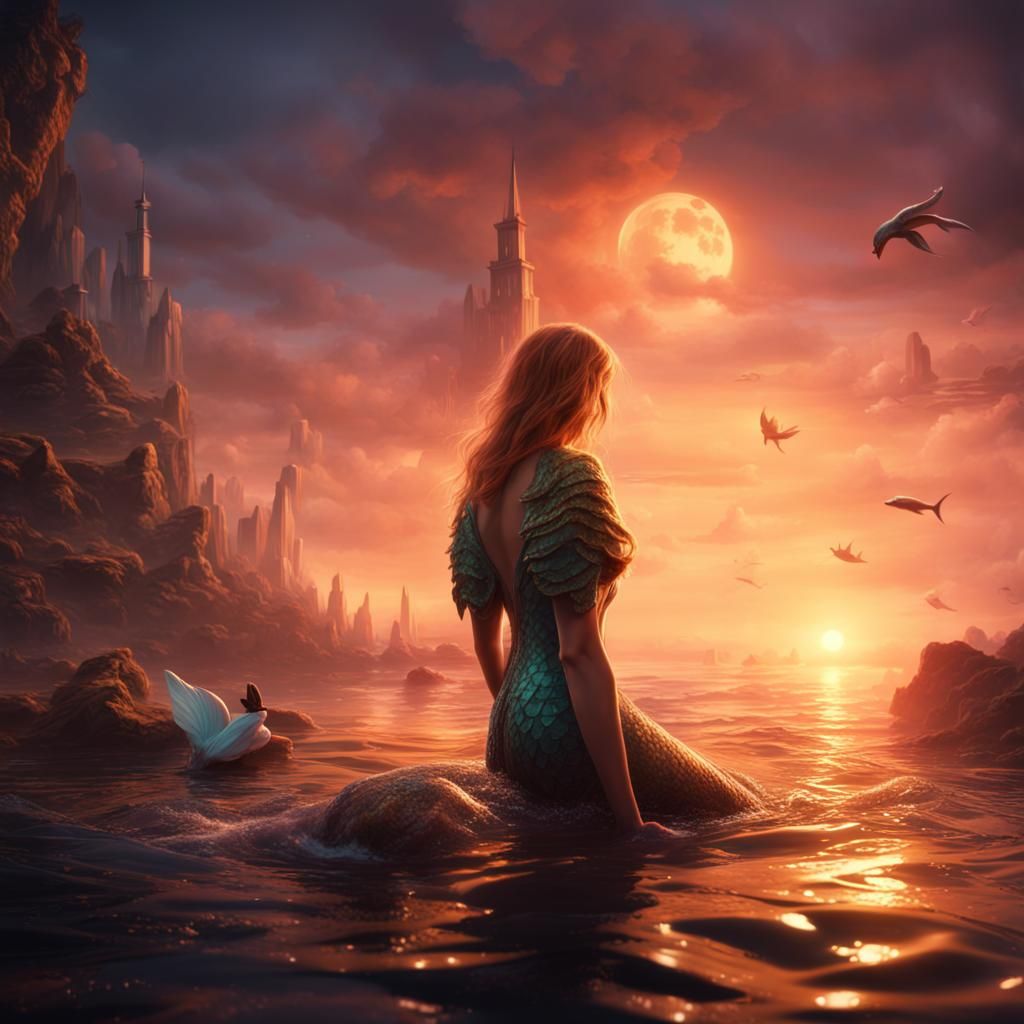 Mermaid Watched in Deep Color Fantasy Art
