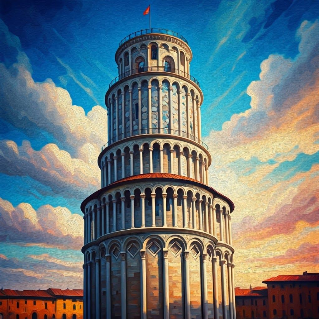 Tower of Pisa: Swarovski Dreamscape in Expressionist Oil