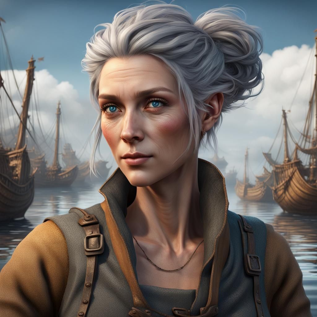 Fantasy Female Boat-Builder with Herbal Tea