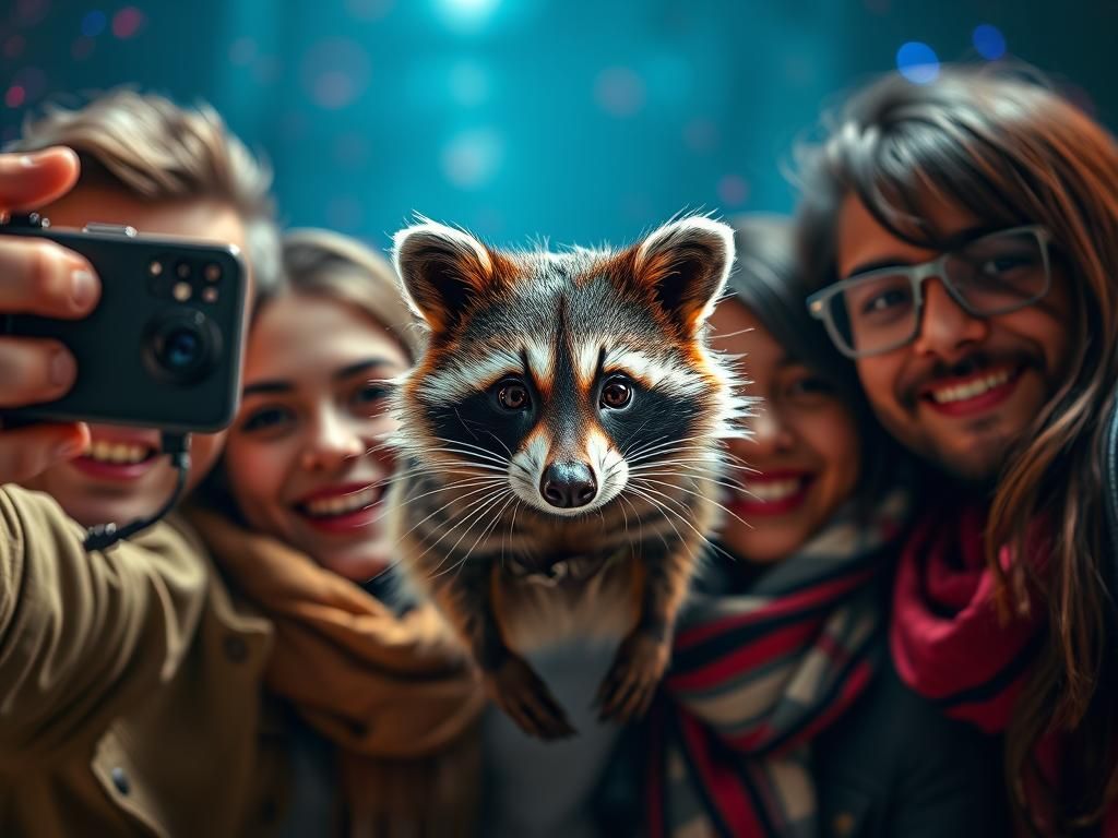 Friends Caught Off Guard by Mischievous Raccoon in Hyperreal...