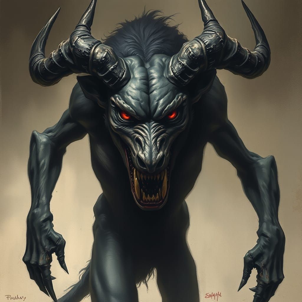 Terrifying Hellhound with Steel Teeth and Horns