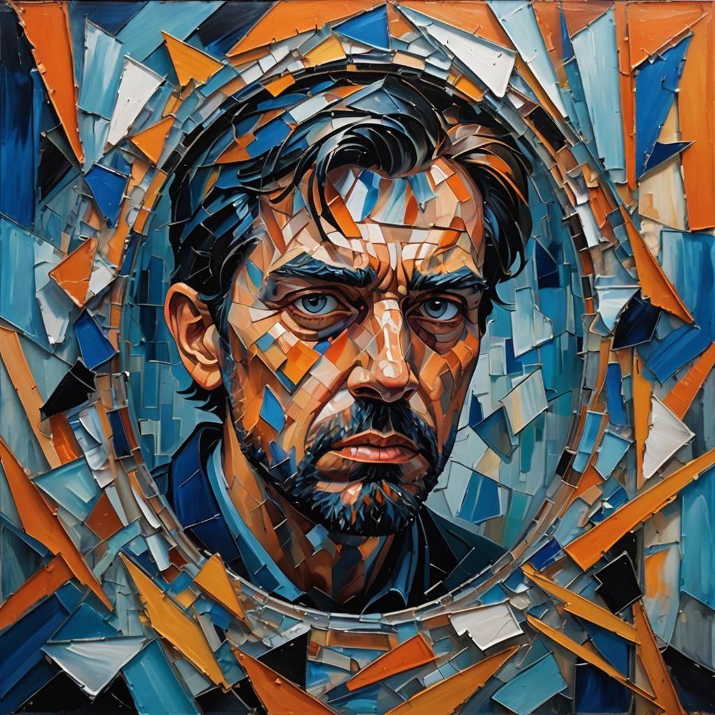 Inner Turmoil: Expressionist Painting with Shattered Reflect...