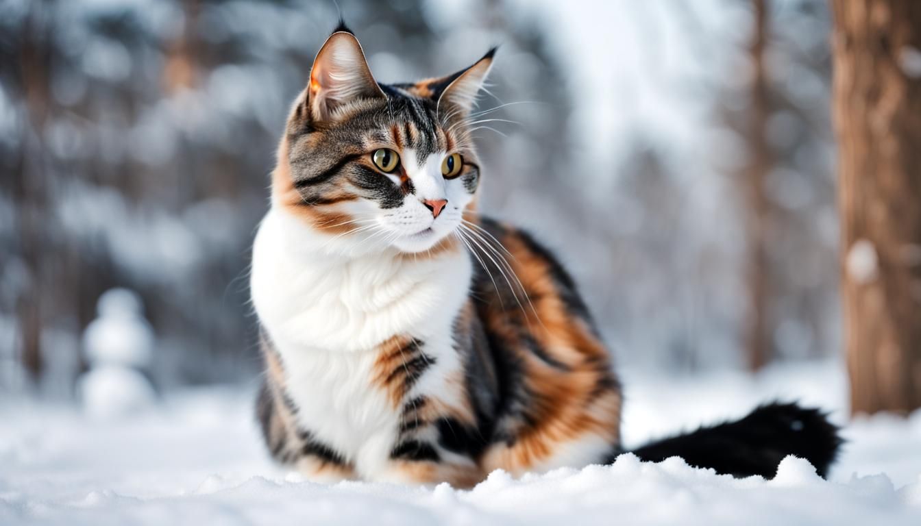 Calico Cat and Snowman in Winter Park