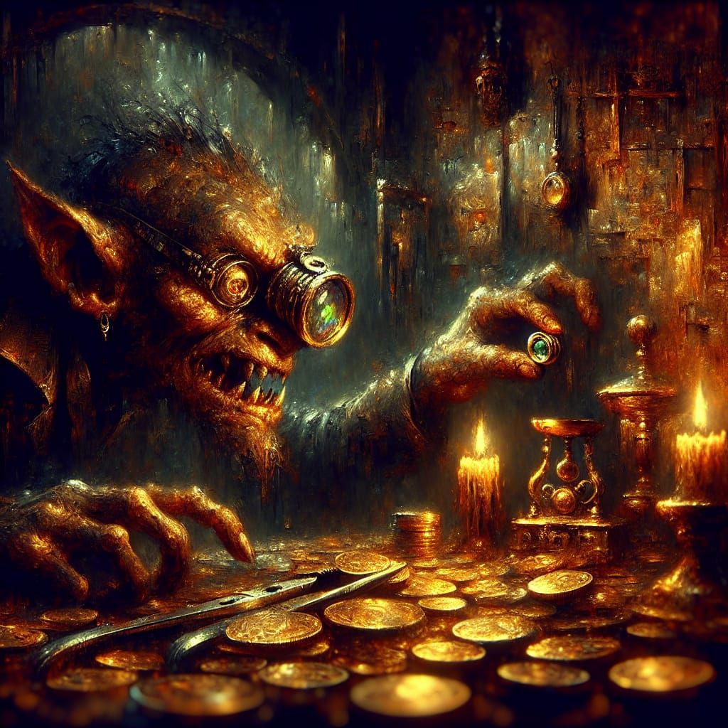 Twisted Goblin in Dark, Gritty Fantasy Lair