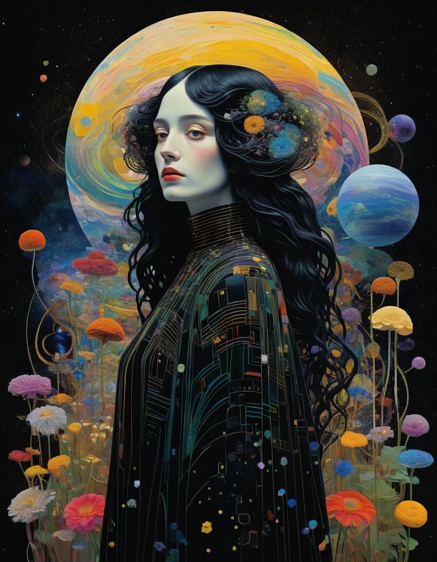 Ethereal Galactic Wildflower in Surrealist Art Deco Style