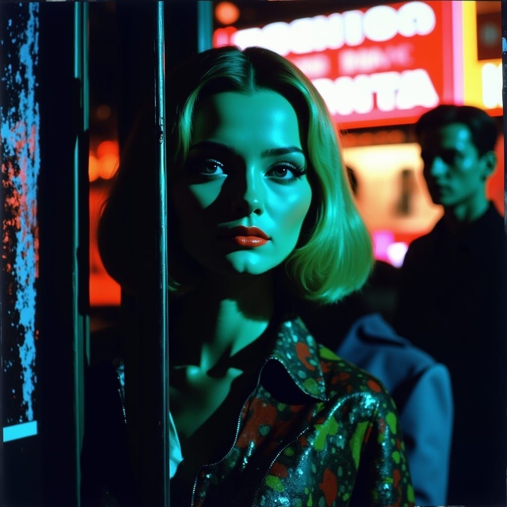 Vibrant 1950s NYC Street Scene in Soft Focus with Fashionabl...