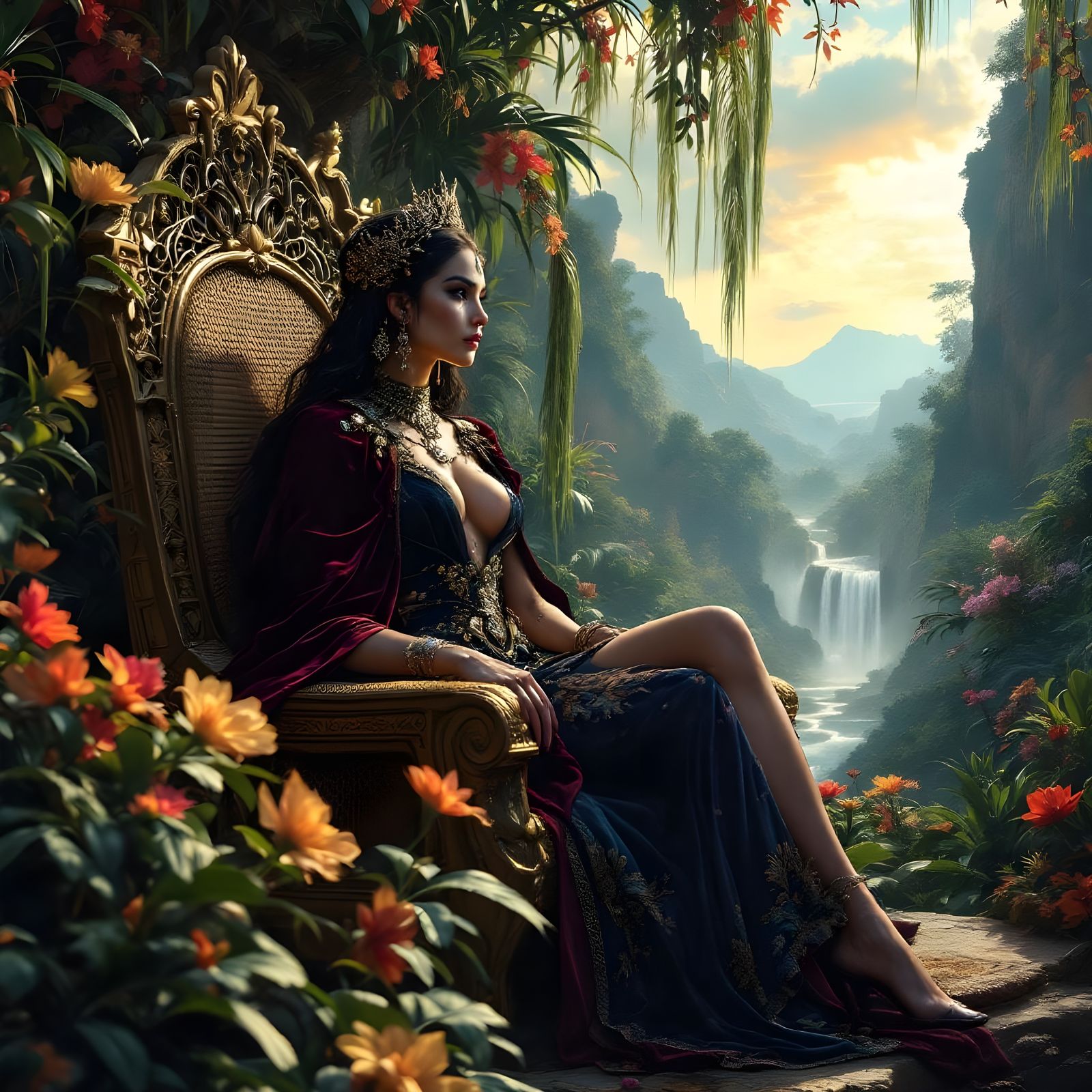 Goddess on Golden Throne Overlooking Jungle Kingdom