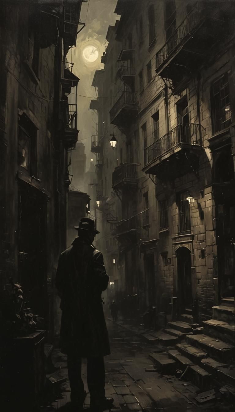 Noir Cityscape Painting at Night