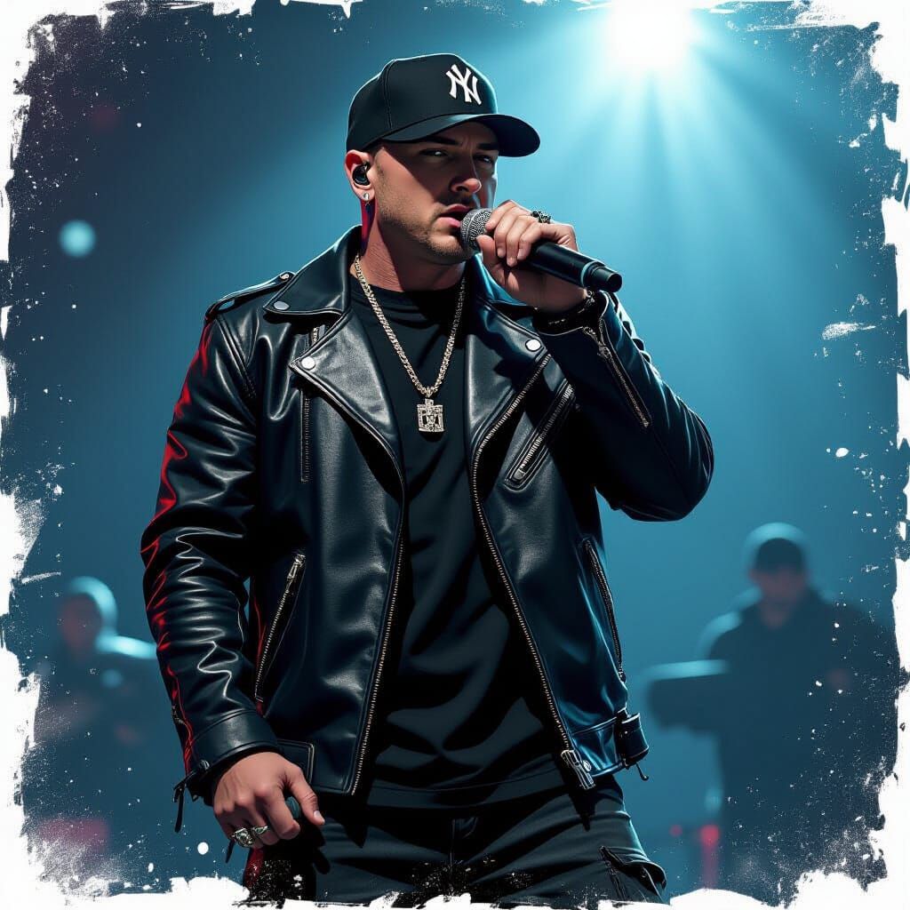 Eminem Rapping on Stage in Gritty Style
