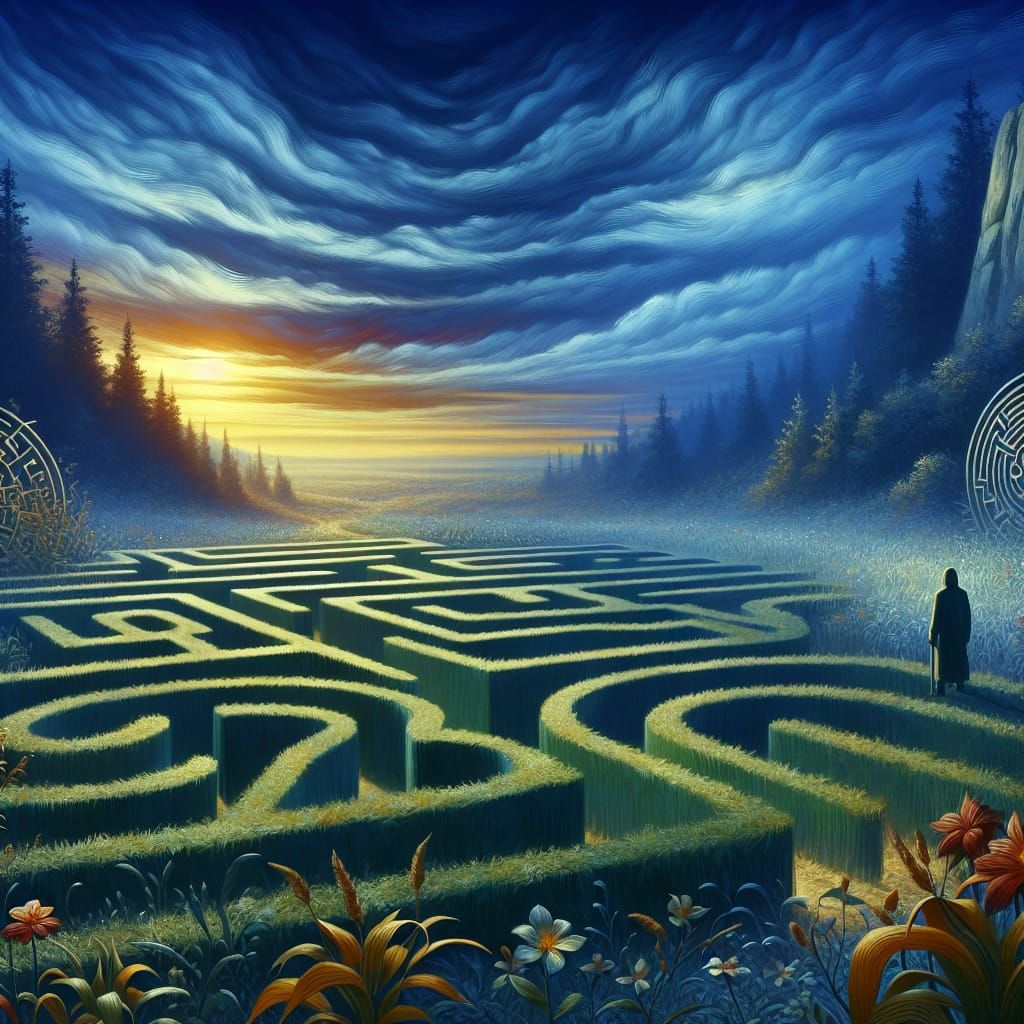 Guardian Waiting at Maze Entrance with Wildflowers