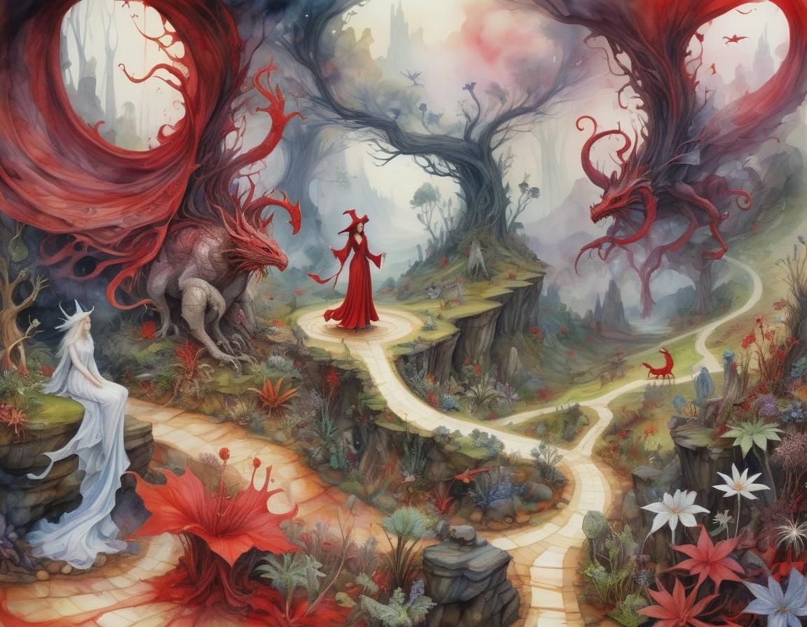 Morgana and Merlin in Avalon: A Mythical Landscape