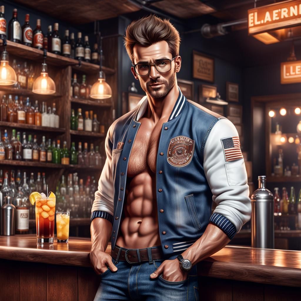 Handsome Bartender Making Drinks in Cozy Bar