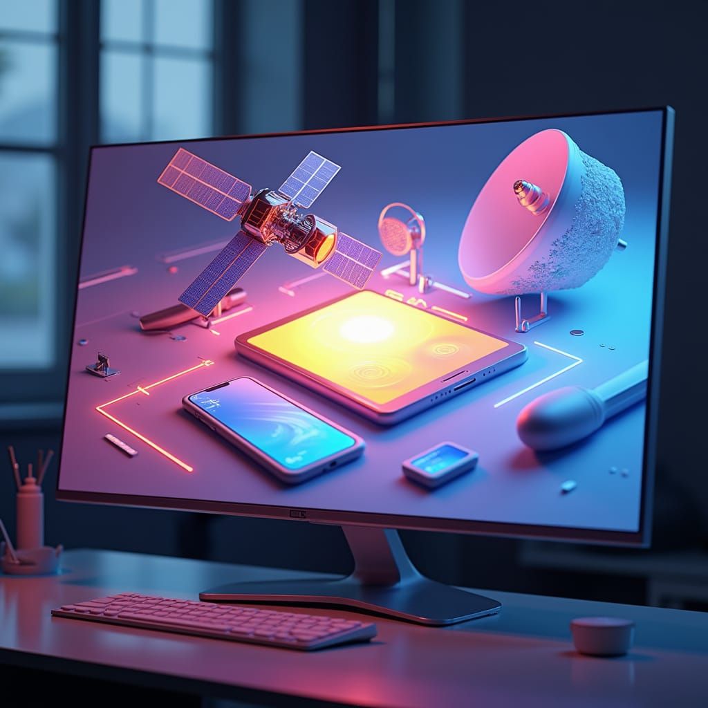 Modern Computer Screen Displaying 3D ICT Elements