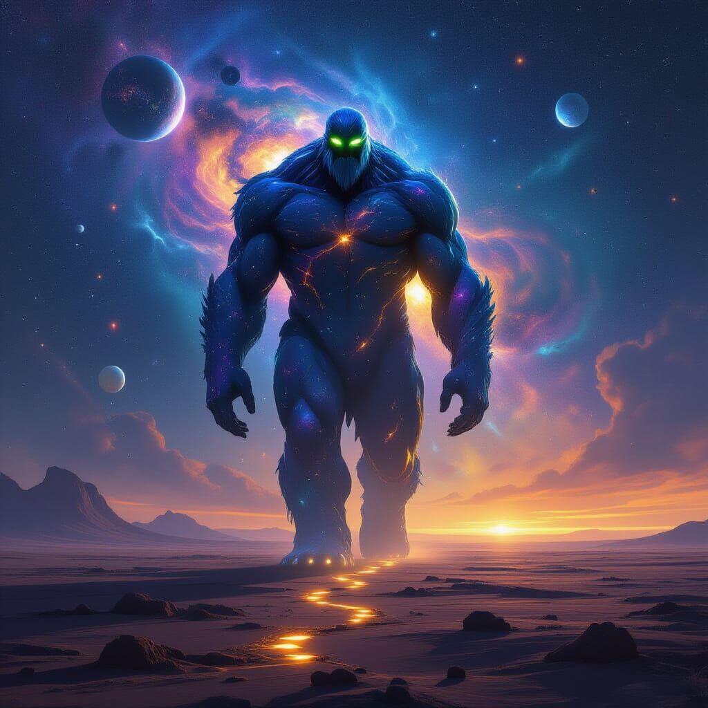 Gentle Stardust Giant Walks Alien Landscape