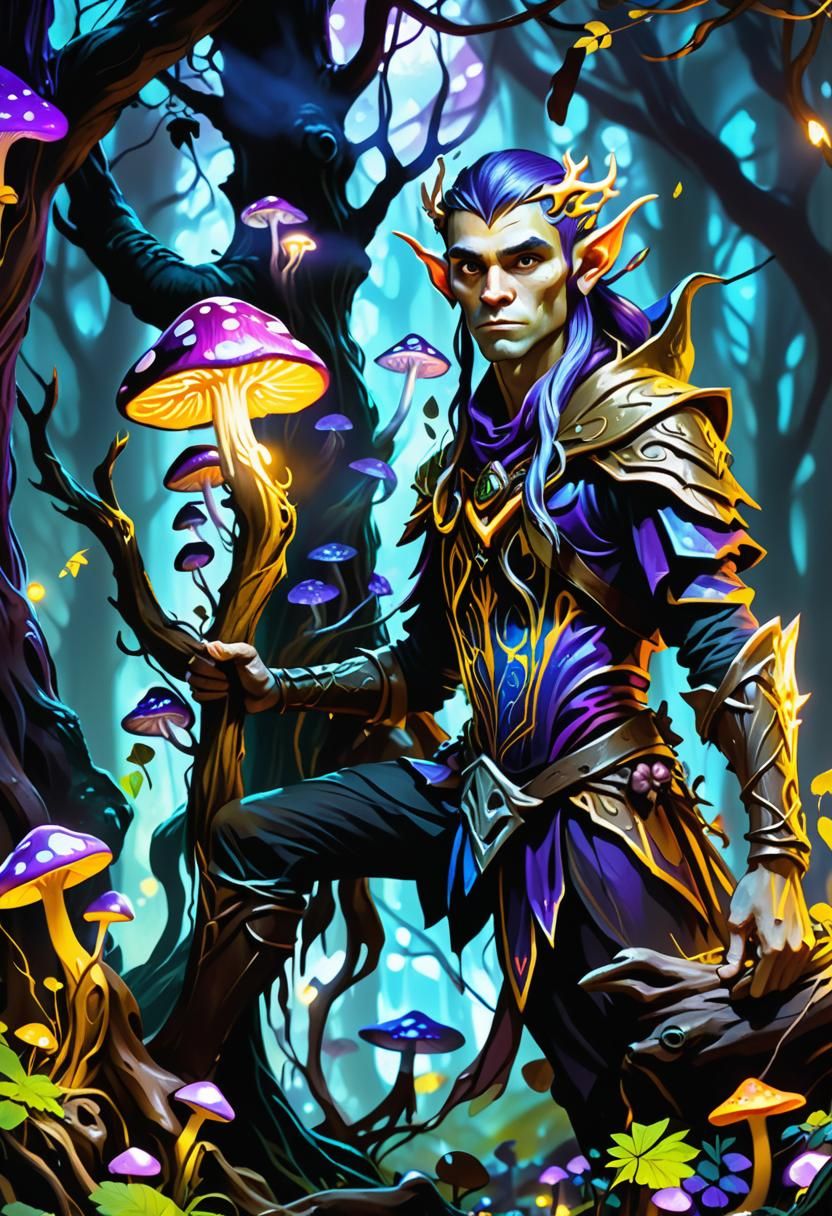 Majestic Elf in Dark Fantasy Forest
