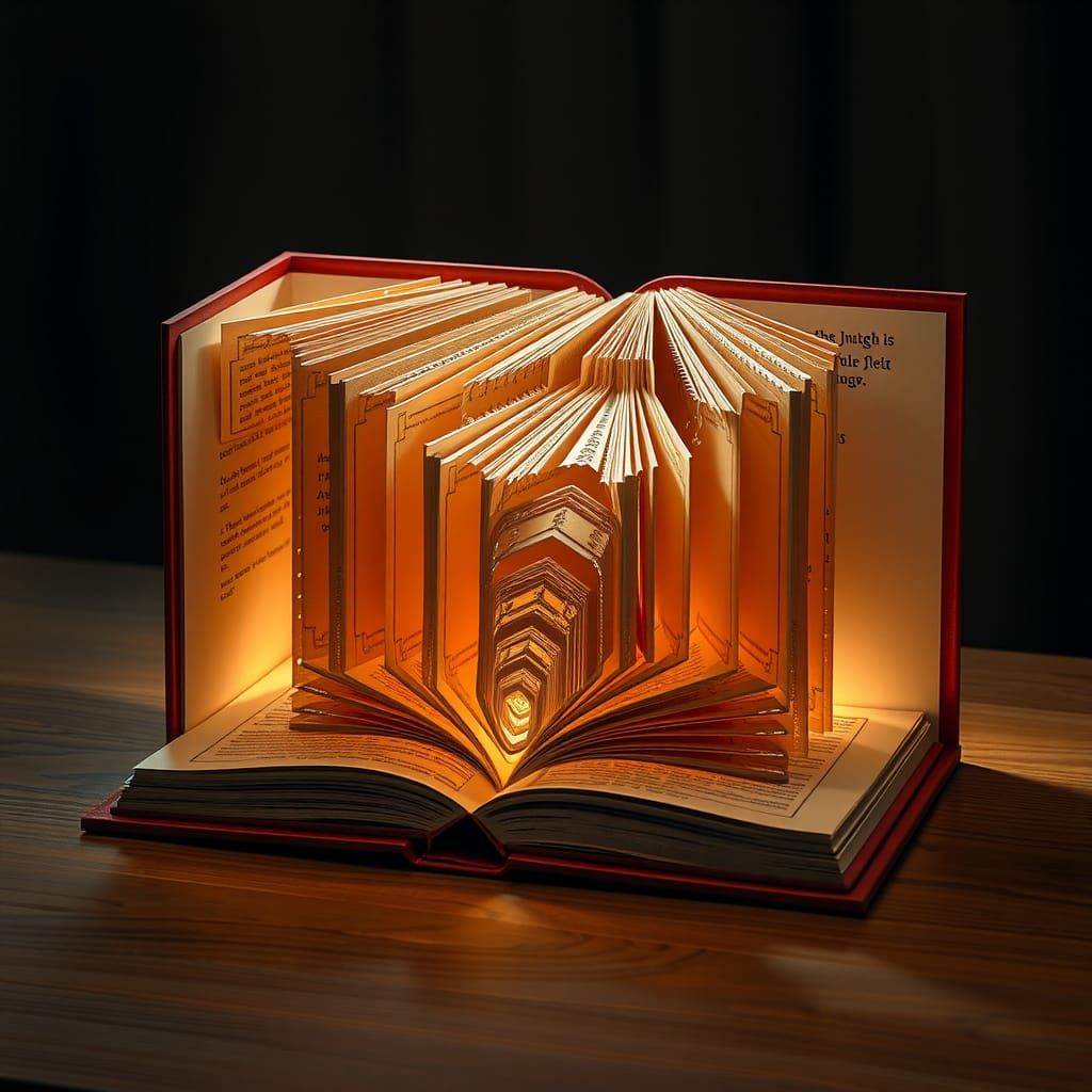 Nested Pop-Up Books on Wooden Tabletop